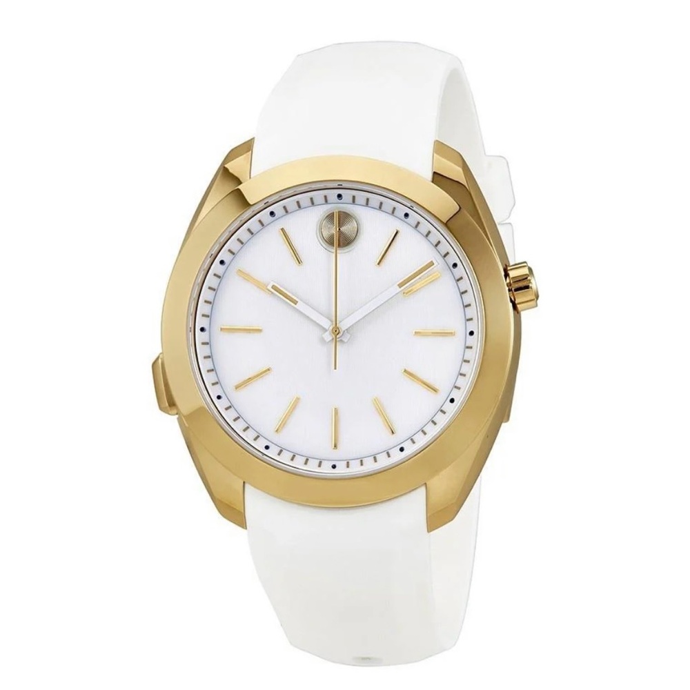 Movado White and Gold Watch with Round Face and Silicon Fitness Watch